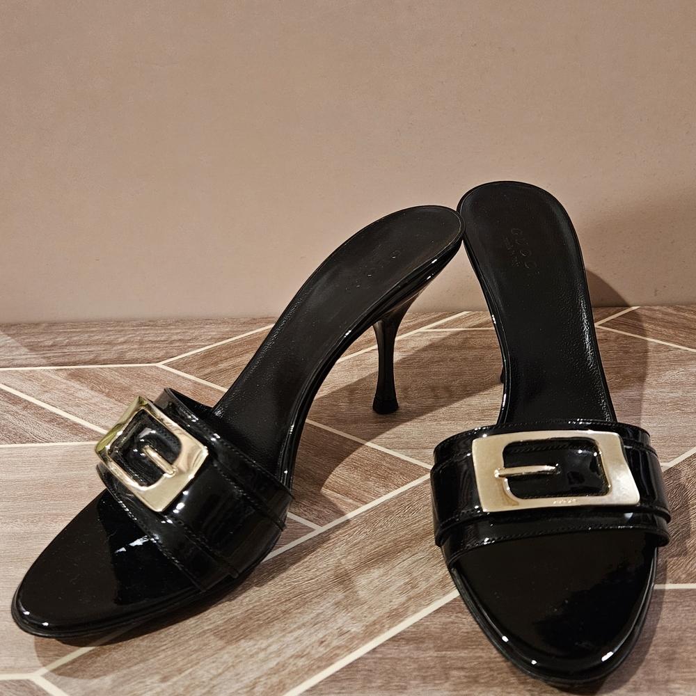 Gucci Black Heels with Silver Buckle